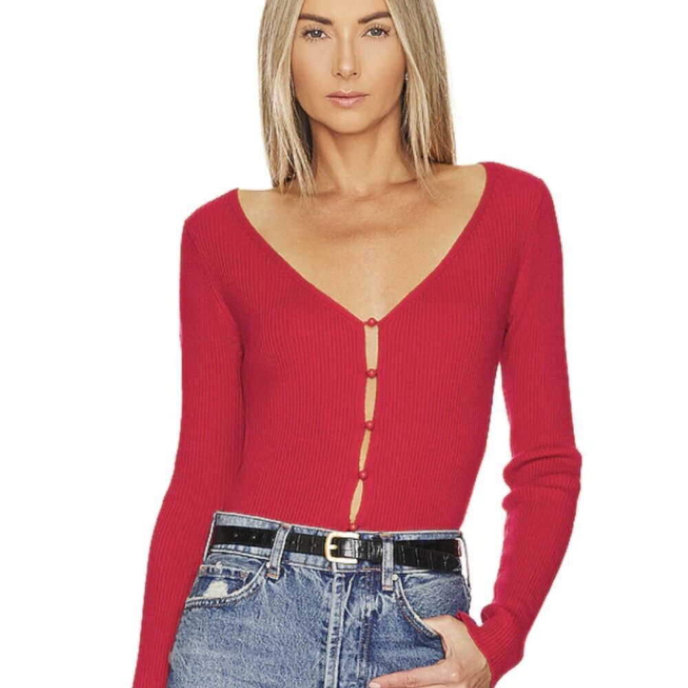 REVOLVE Red Button-Up Sweater Cardigan